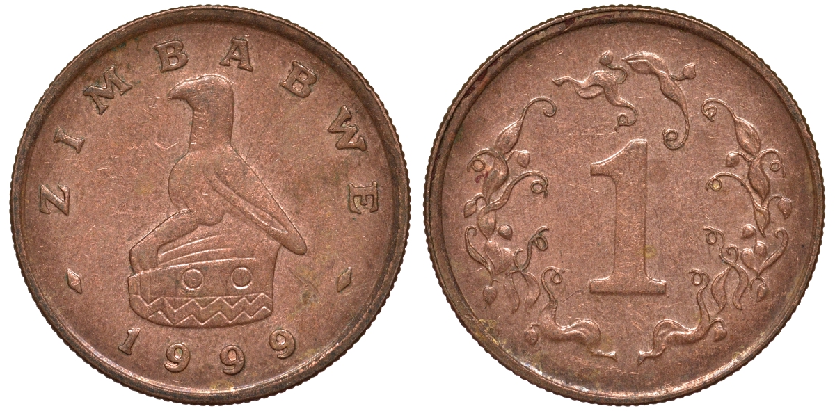 Зимбабве 1 цент 1999 птица-идол KM 1a сталь плакированная бронзой 4164-547