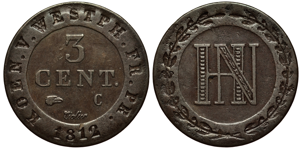 Вестфалия 3 сантима 1812 С KM 23 медь 65-752