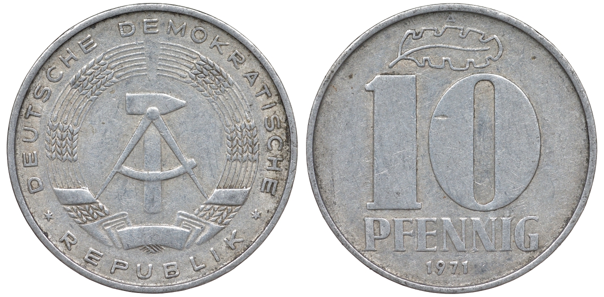 ГДР 10 пфеннигов 1971 А KM 10 алюминий 62-823