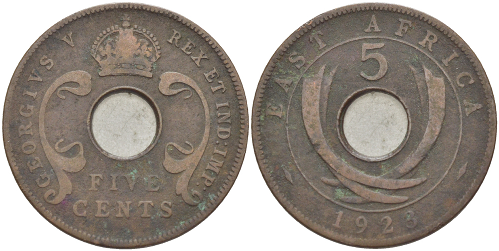 Британская Восточная Африка 5 центов 1923 Георг V (1910-1936) KM 18 бронза 117-143