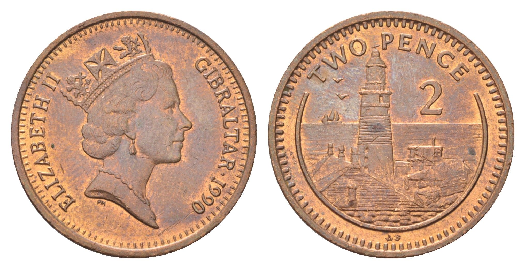 Гибралтар 2 пенса 1990 KM 21 бронза UNC 4703-1116