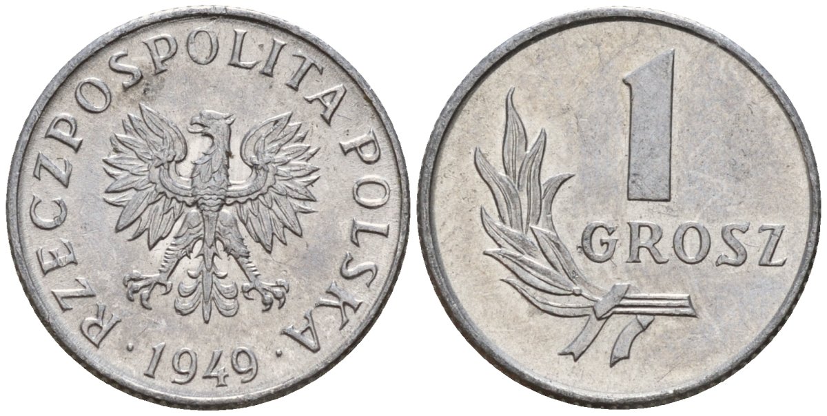 Польша 1 грош 1949 KM 39 алюминий 4189-453