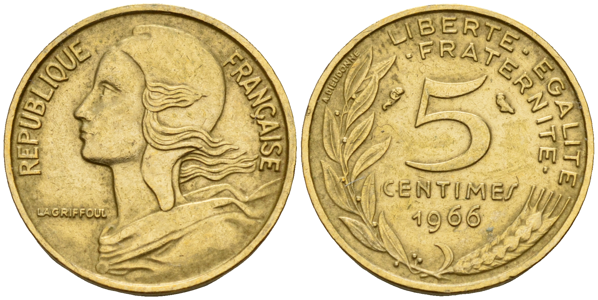 Франция 5 сантимов 1966 тип Marianne KM 933 медь-алюминий-никель    4189-235