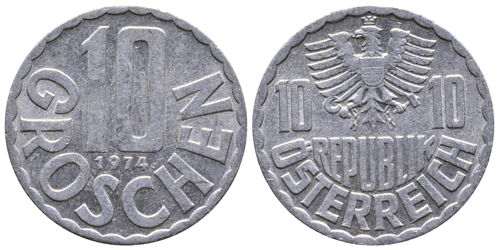 АВСТРИЯ 10 ГРОШЕЙ 1974 KM 2878 алюминий 53-622
