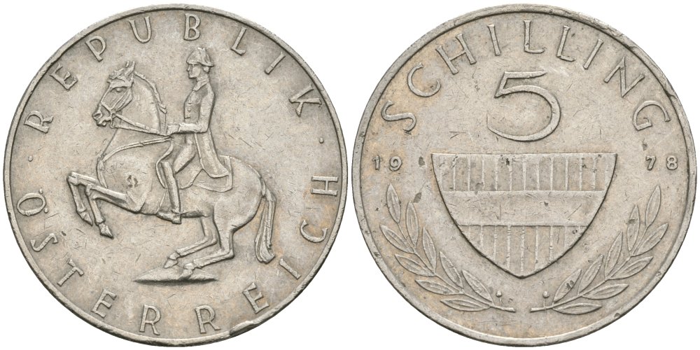 Австрия 5 шиллингов 1978 KM 2889a медно-никель 4579-345