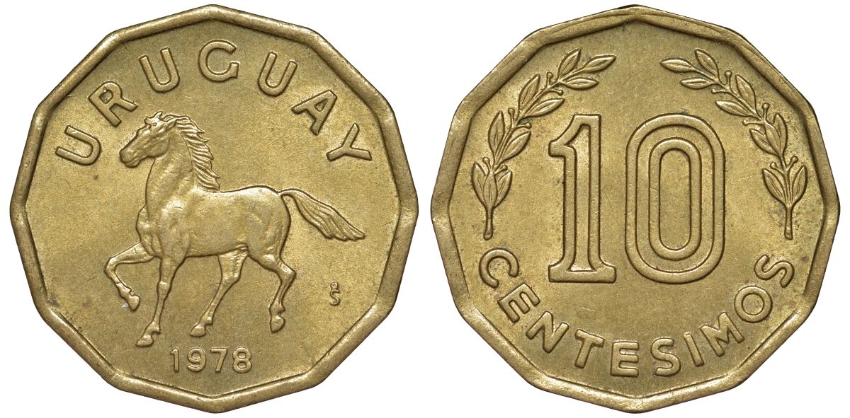 Уругвай 10 сентесимо 1978 KM 66 алюминиевая бронза 4164-768