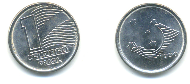 Бразилия 1 крузейро 1990 KM 617 нержавеющая сталь aUNC 93-743