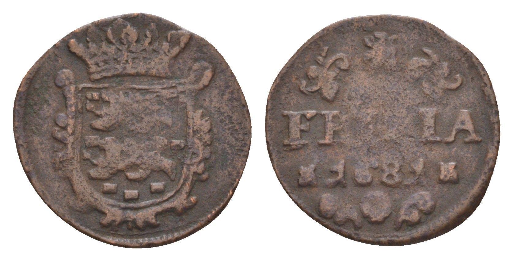 Нидерланды, Голландская Республика, Фрисландия 1 дуит 1681 KM 61 медь 4655-565