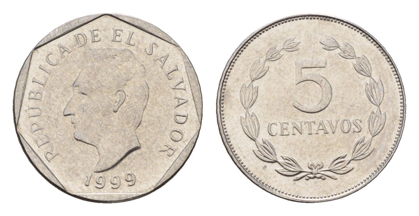 Сальвадор 5 сентаво 1999 KM 154b сталь плакированная никелем UNC 4643-819