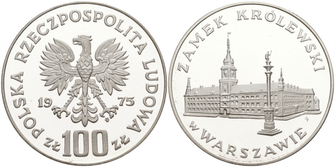 Польша 100 злотых 1975 MW, королевский замок в Варшаве KM 76, Parchimowicz 271 серебро PROOF 1087-8-73