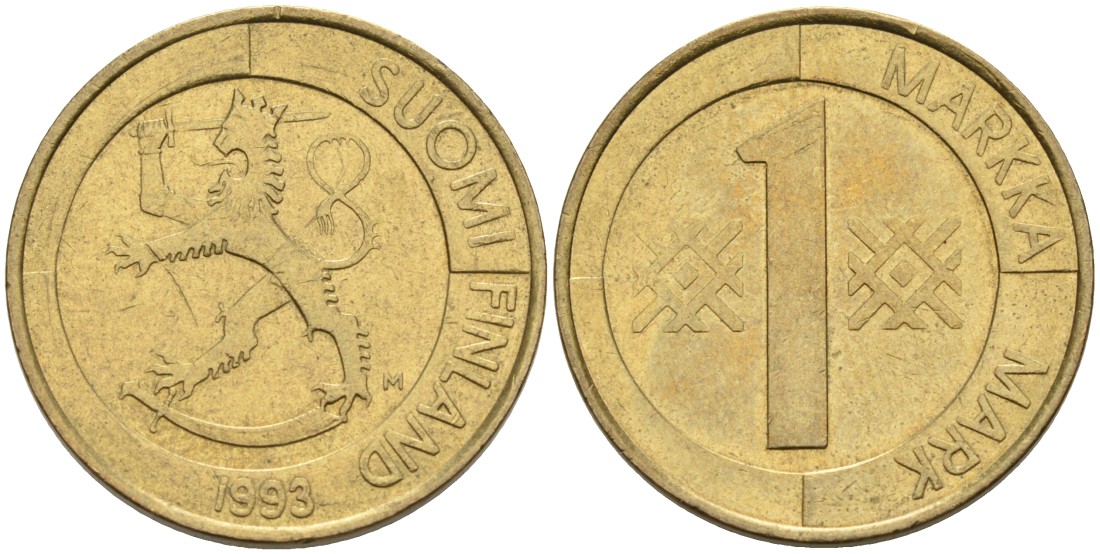 ФИНЛЯНДИЯ 1 МАРКА 1993 M KM 76 алюминиевая бронза 4563-544