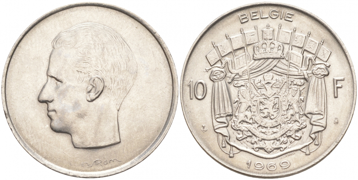 БЕЛЬГИЯ 10 ФРАНКОВ 1969 BELGIE, БОДУЭН I (1951-1993) KM 156.1 никель 69-234