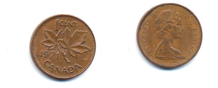 Канада 1 цент 1971 Елизавета II (1952-2022), кленовый лист KM 59.1 бронза 4379-818