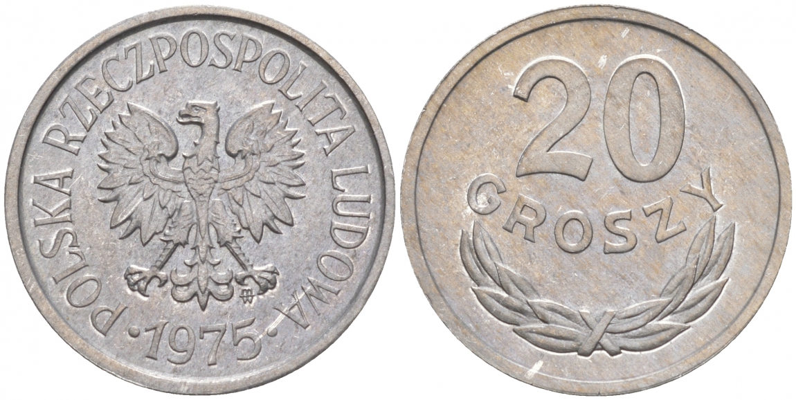 ПОЛЬША 20 ГРОШЕЙ 1975 MW KM А47 алюминий UNC 4516-527