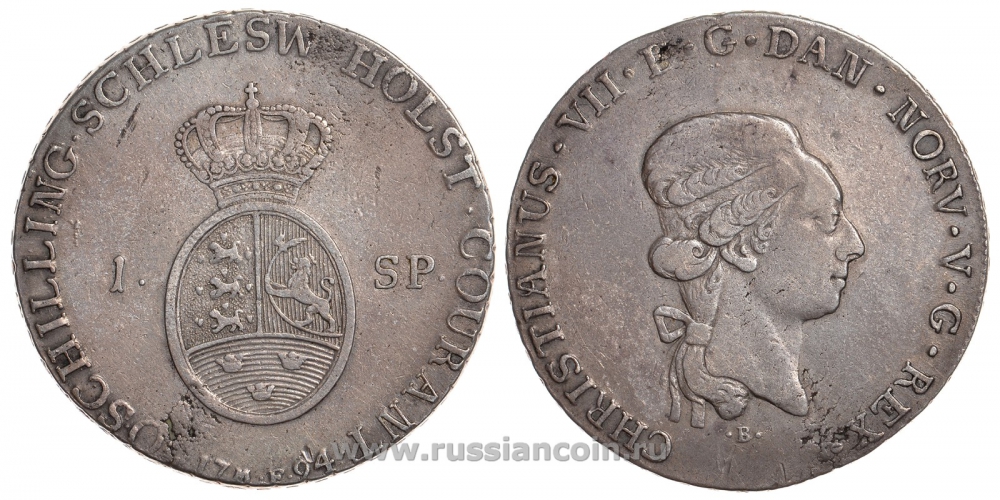 Шлезвиг-Гольштейн 60 шиллингов = 1 талер 1794 MF, Кристиан VII король Дании KM 9, Dav. 1311 серебро 00-804-52