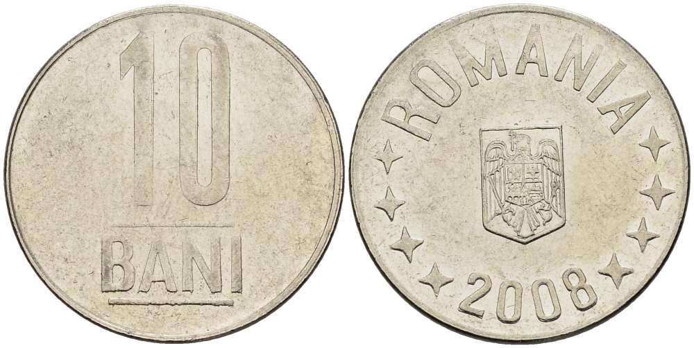 Румыния 10 бань (бани) 2008 KM 191 сталь плакированная никелем 4511-215