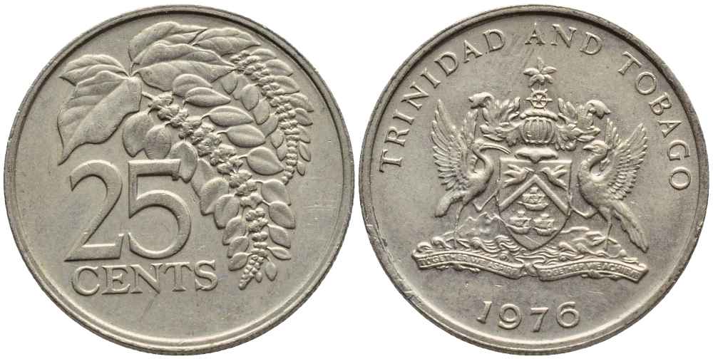 Тринидад и Тобаго 25 центов 1976 цветок дикая пуансеттия KM 28 медно-никель 4396-726
