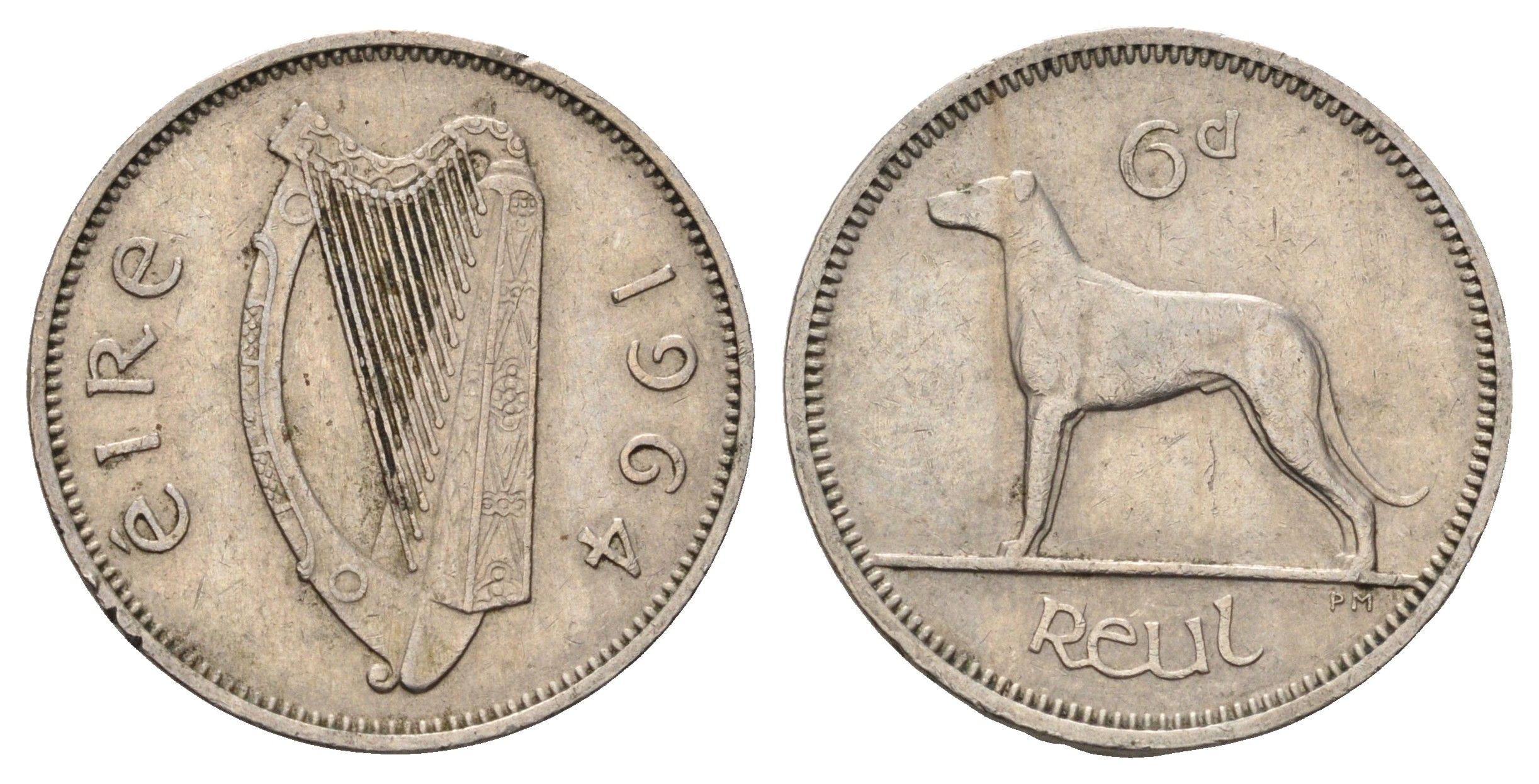 Ирландия 6 пенсов 1964 собака, ирландский волкодав KM 13a медно-никель 4682-557