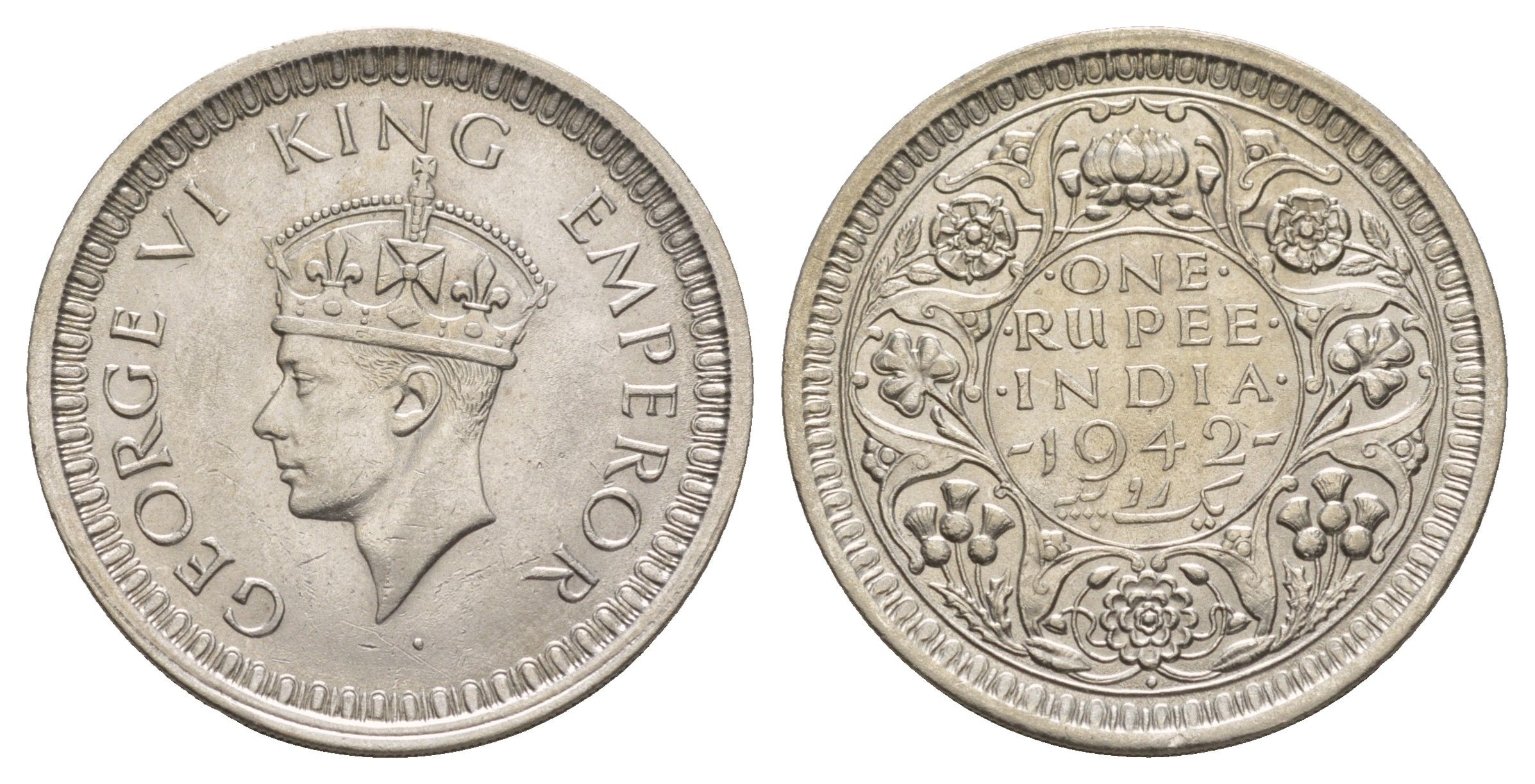 Британская Индия 1 рупия 1942 Георг VI (1936-1952) KM 557 серебро aUNC 5010-1132