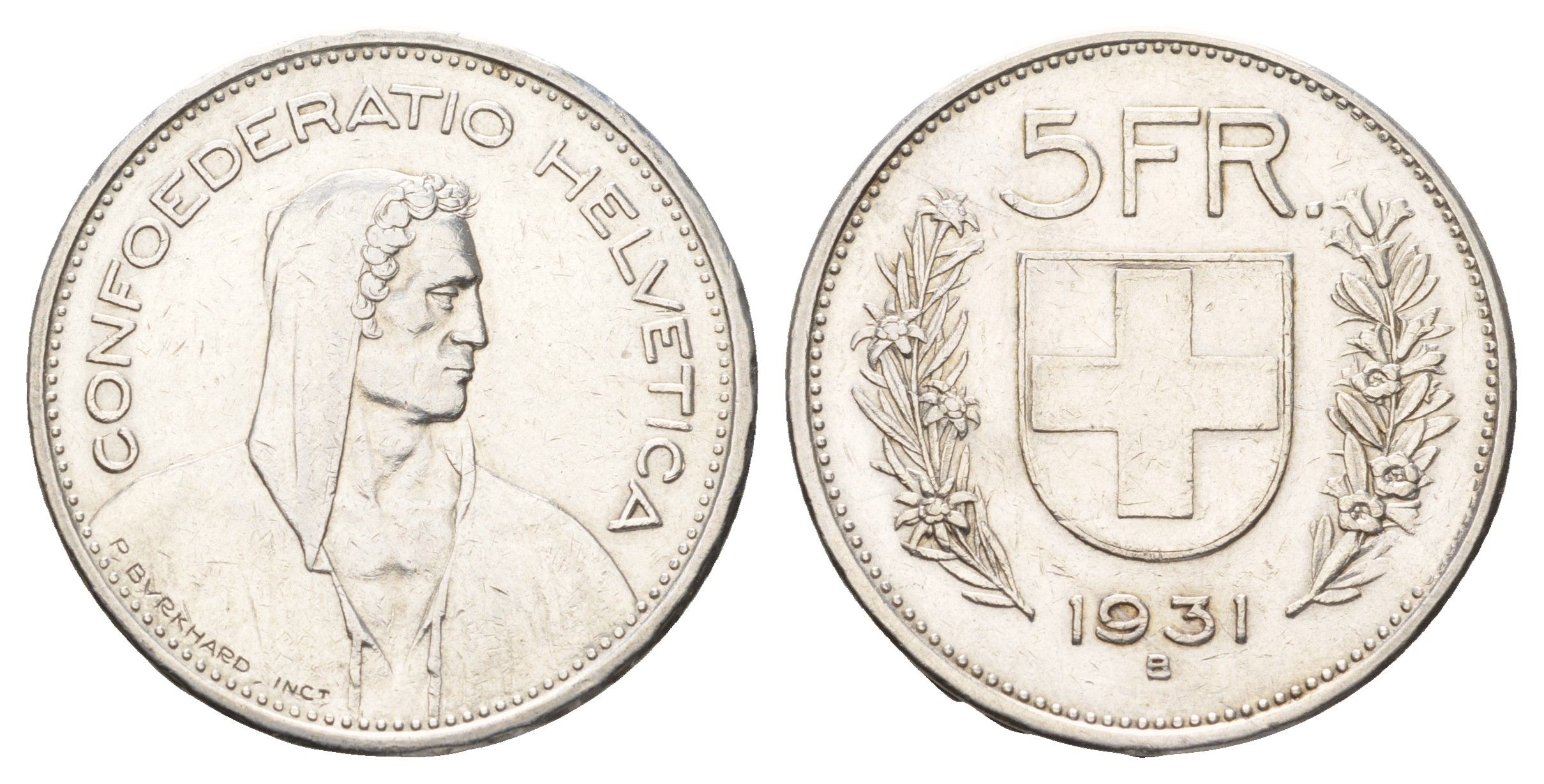 Швейцария 5 франков 1931 B KM 40 серебро 1518-612