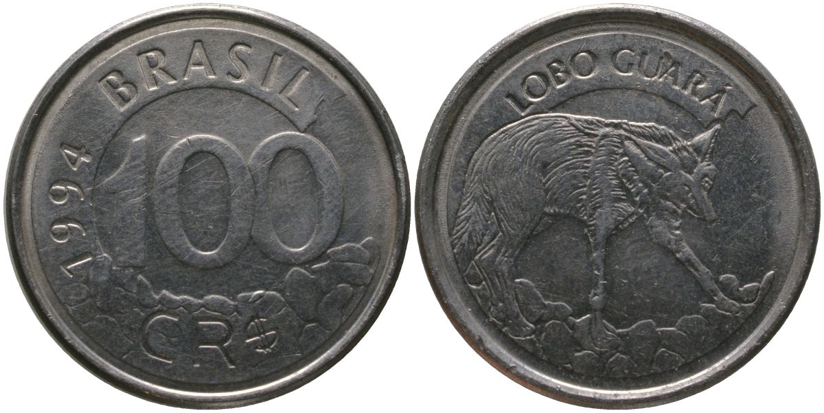 Бразилия 100 крузейро 1994 KM 630, Schon 139 нержавеющая сталь 4523-327