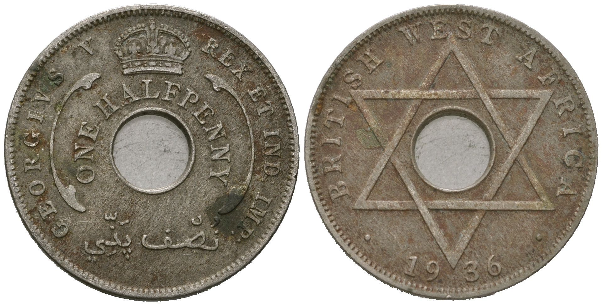 Британская Западная Африка 1/2 пенни 1936 Георг V (1910-1936) KM 8 медно-никель 4620-316