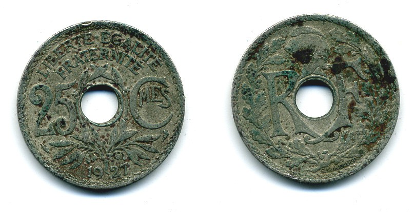 ФРАНЦИЯ 25 САНТИМОВ 1927 KM 867а медно-никель 84-411