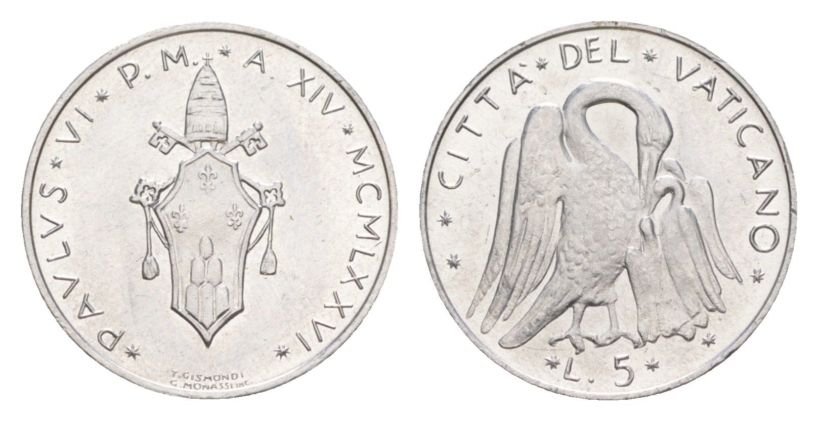 Ватикан 5 лир 1976 KM 118 алюминий UNC 4632-921