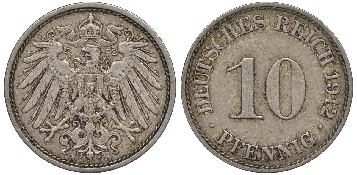 Германия 10 пфеннигов 1912 25-2342