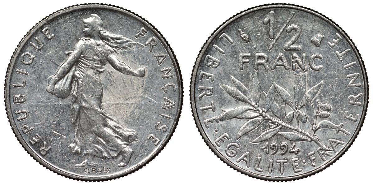 Франция 1/2 франка 1994 сеятель KM 931.1, Le Franc 198.37 никель 4128-246