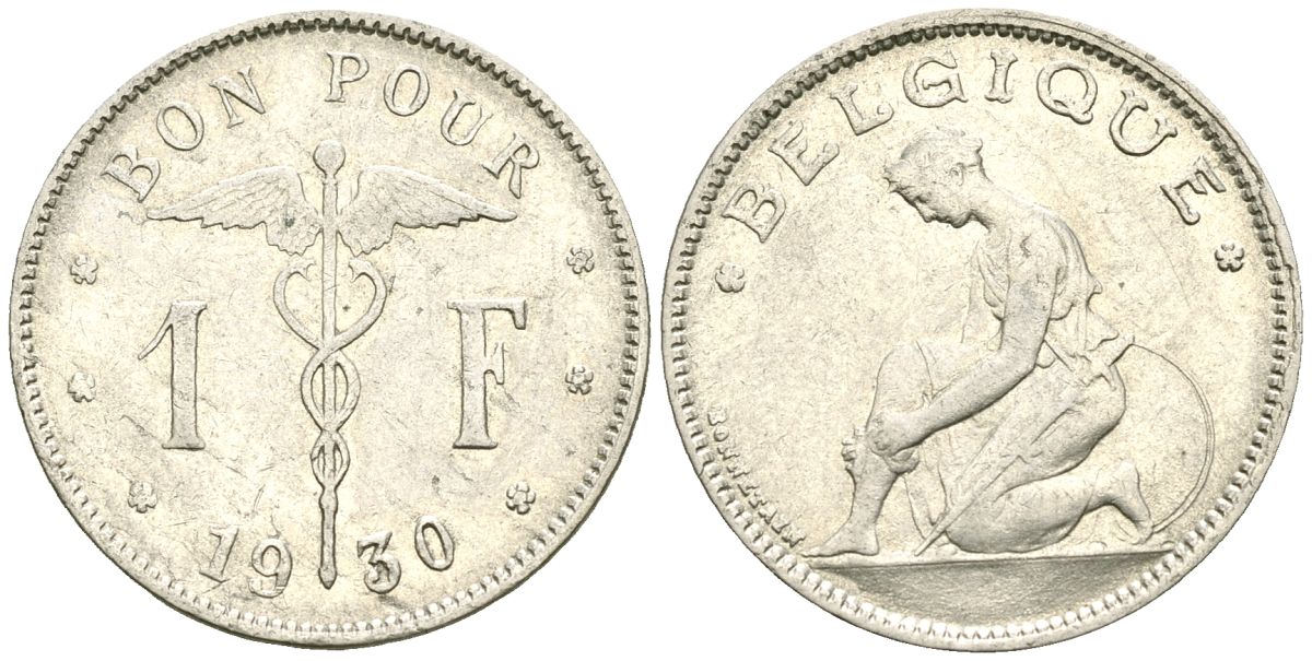Бельгия 1 франк 1930 KM 89 никель 4177-1026