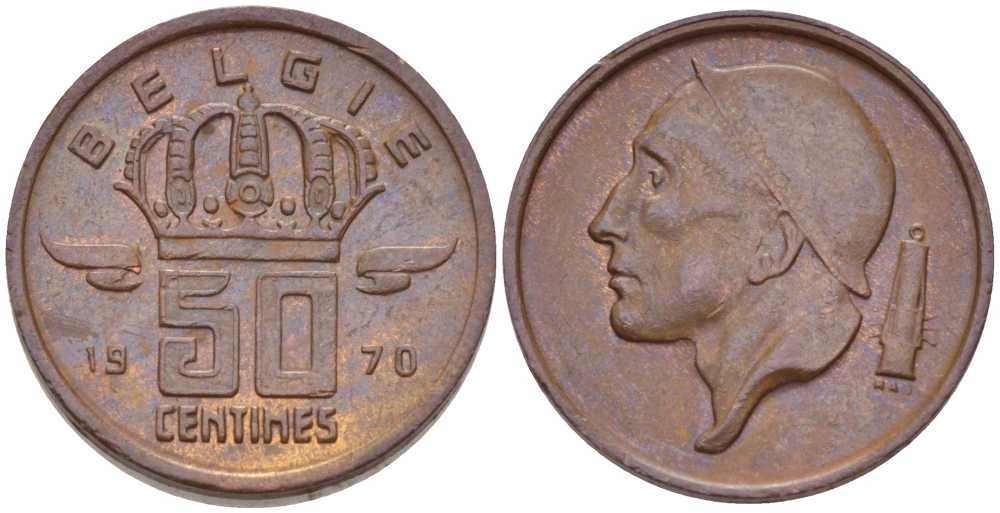 Бельгия 50 сантимов 1970 Belgie, Бодуэн I (1951-1993) KM 149.1 бронза 214-214