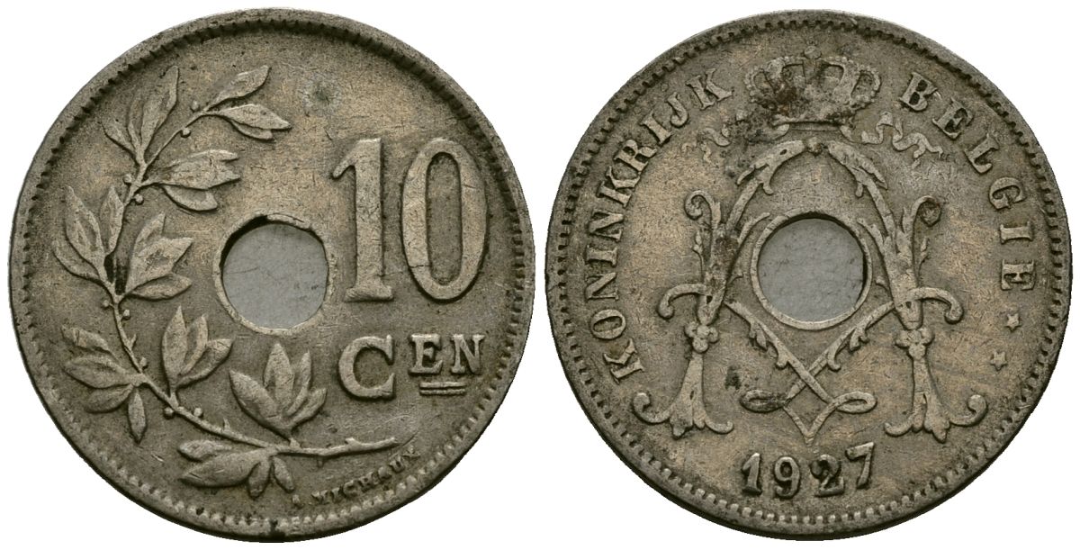 Бельгия 10 сантимов 1927 Belgie KM 86 медно-никель 4171-1217