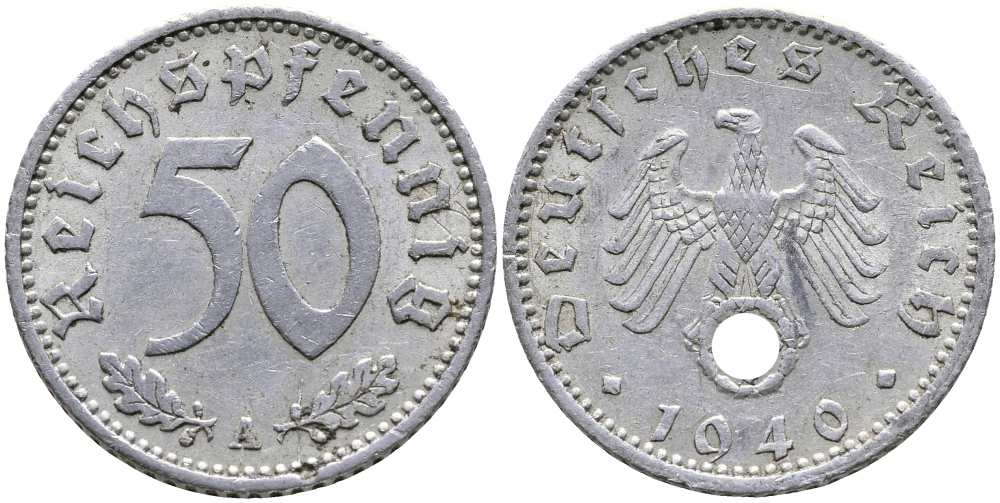 ГЕРМАНИЯ 50 РЕЙХСПФЕННИГОВ 1940 A KM 96, J 372 алюминий 4525-1212