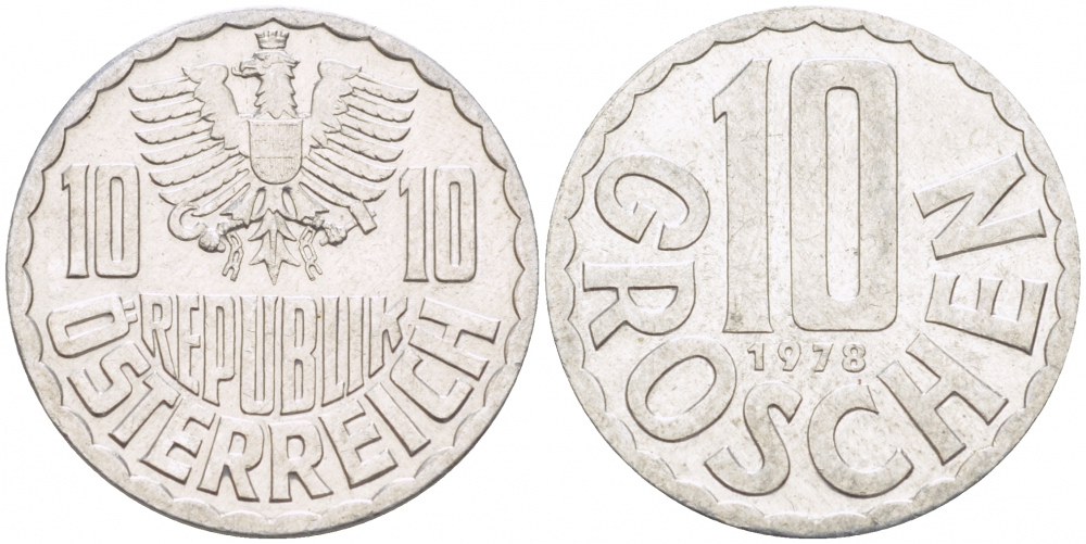 АВСТРИЯ 10 ГРОШЕЙ 1978 KM 2878 алюминий 3309-958