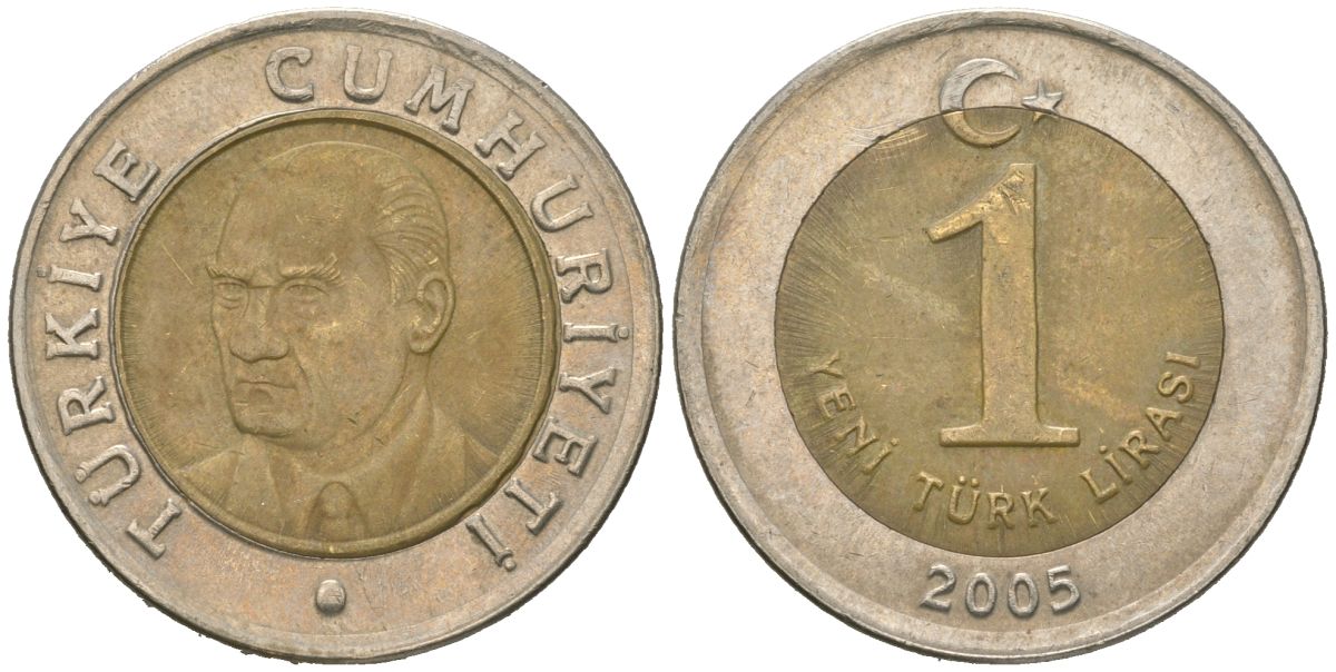 Турция 1 лира 2005 Кемаль Ататюрк KM 1169 биметалл 4619-747