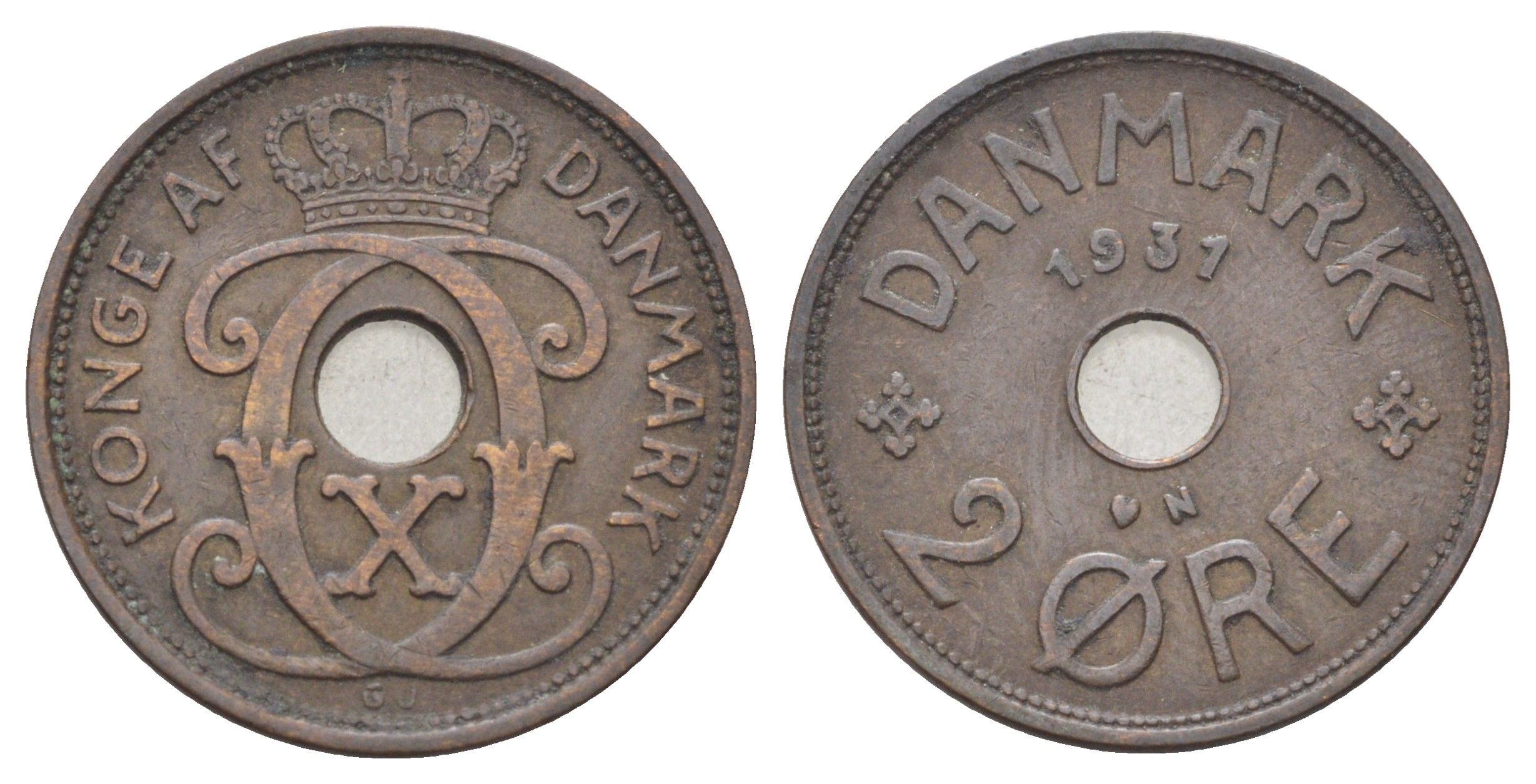 Дания 2 эре 1931 N, Кристиан X (1912-1947) KM 827 бронза 4701-764