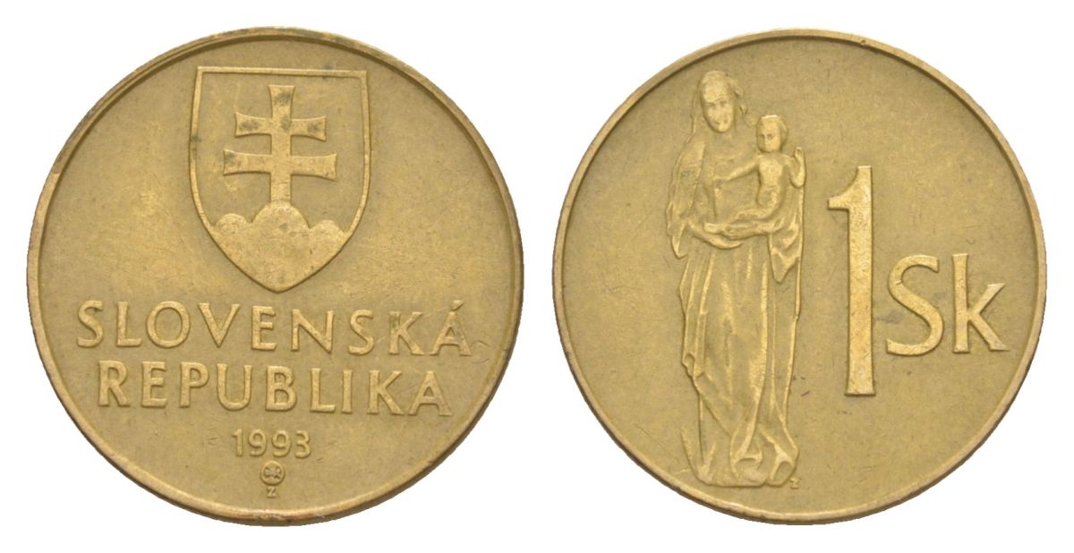 Словакия 1 крона 1993 KM 12 сталь плакированная бронзой 4627-1168