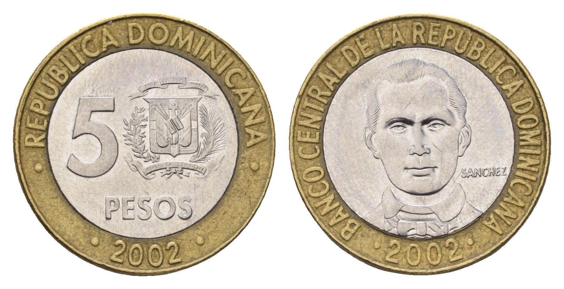 Доминикана (Доминиканская Республика) 5 песо 2002 KM 89 биметалл 4695-1224