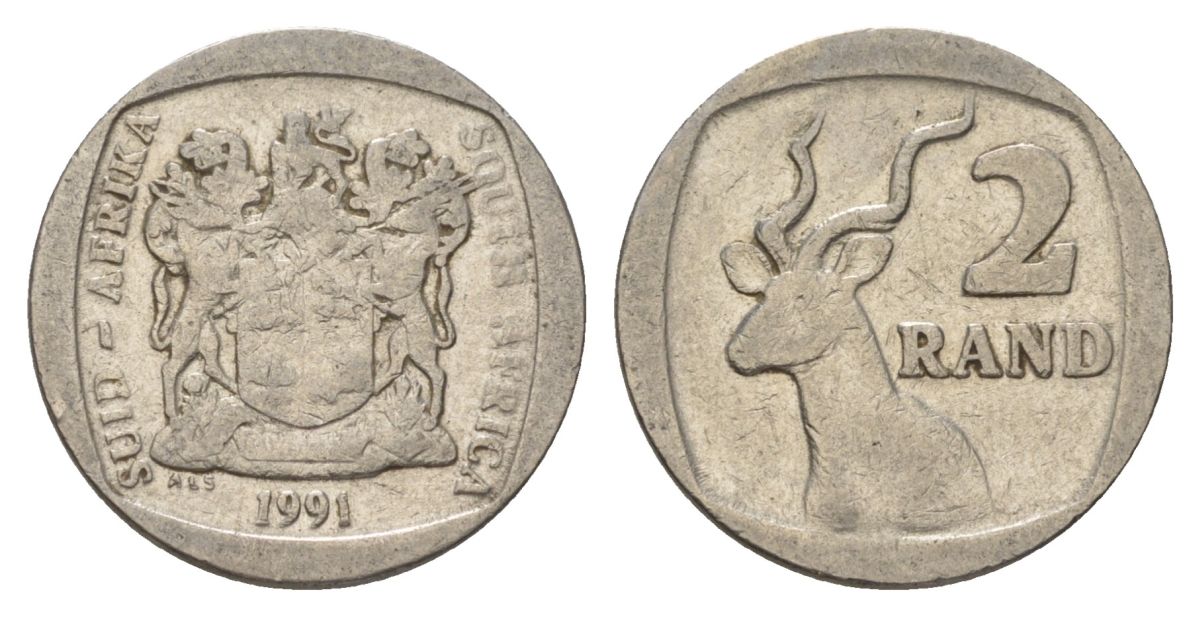 ЮАР 2 ранда 1991 KM 139 медь плакированная никелем 4626-1137