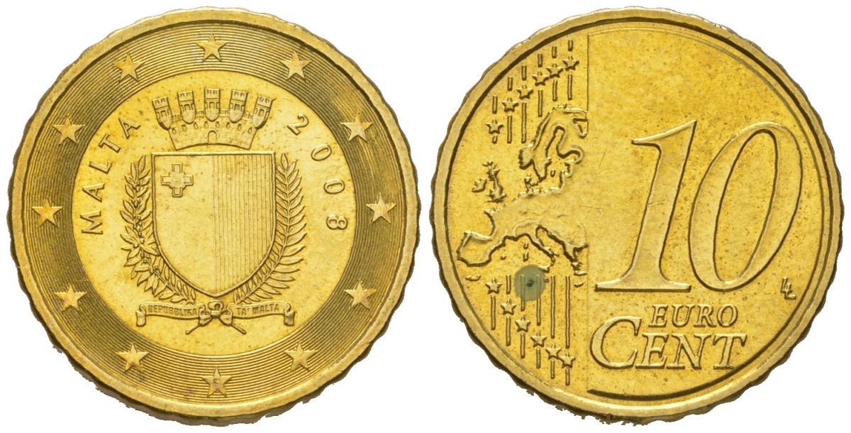 Мальта 10 евроцентов 2008 F KM 128 нордик UNC 4551-1116