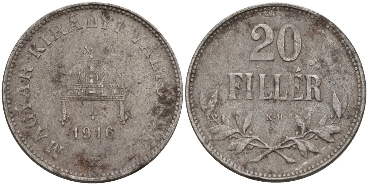 Венгрия 20 филлеров 1916 КВ, Карл I (1916-1918) KM 498 железо 4151-966