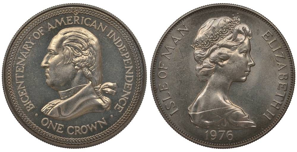 Остров Мэн 1 крона 1976 200 лет независимости США, Джордж Вашингтон KM 37 медно-никель UNC 1071-9-53