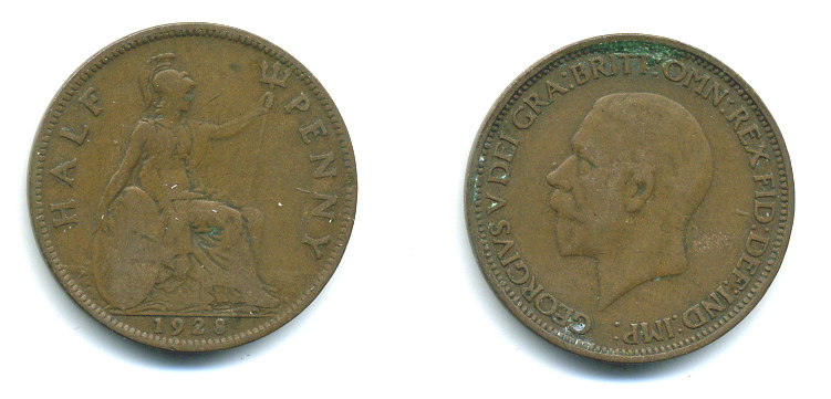 Великобритания 1/2 пенни 1928 Георг V (1910-1936) KM 837 Spink 4058 бронза 4383-944
