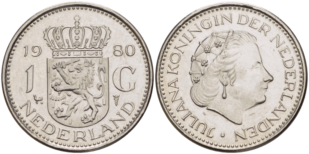 Нидерланды 1 гульден 1980 Юлиана (1948-1980) KM 184а никель 67-621