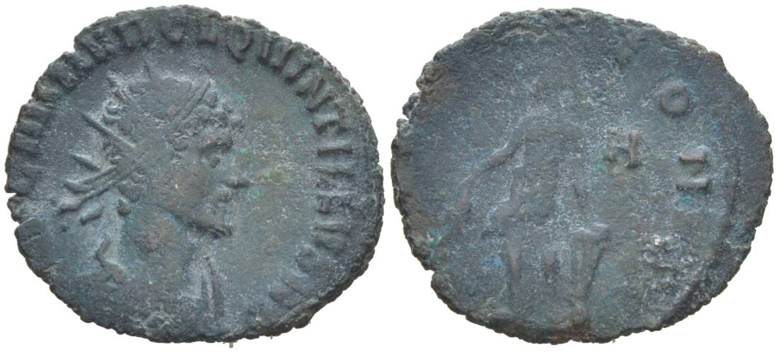 Римская Империя антониниан 270 КВИНТИЛЛ, IMP C M AVR CL QVINTILLVS AVG, бюст императора / APOLLINI CONS, Аполлон, Рим RIC 9 биллон 1073-20-47