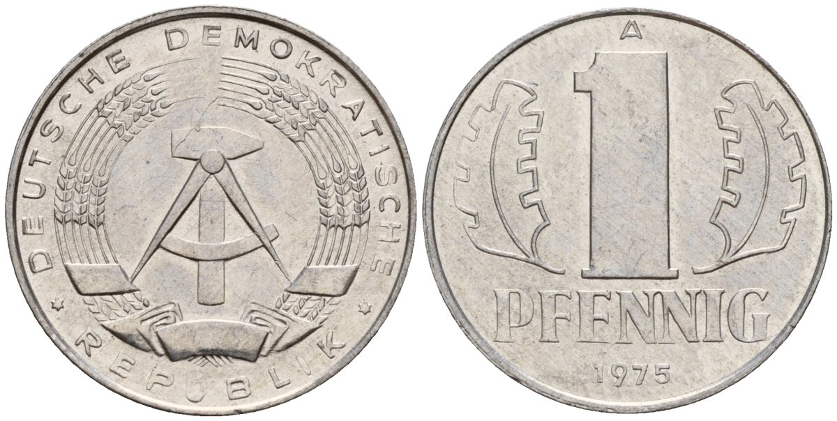 ГДР 1 пфенниг 1975 A KM 8.1 алюминий 112-567