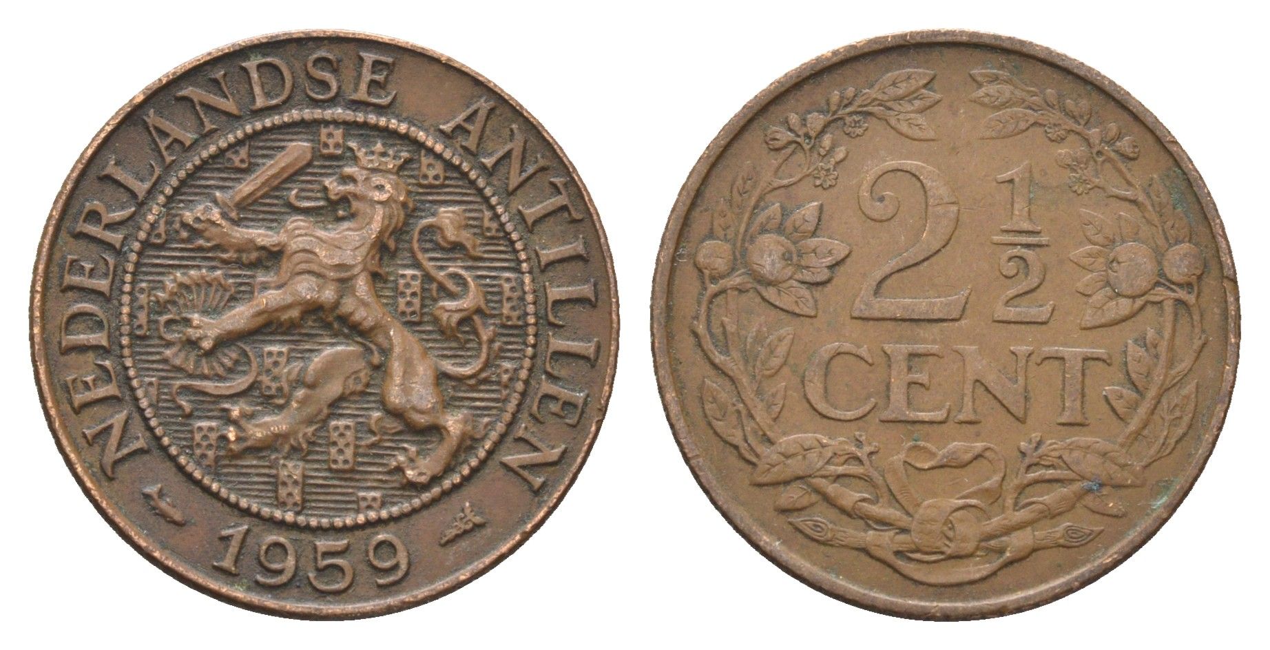 Нидерландские Антильские острова (Нидерландские Антилы) 2 1/2 цена 1959 KM 5 бронза 4663-742