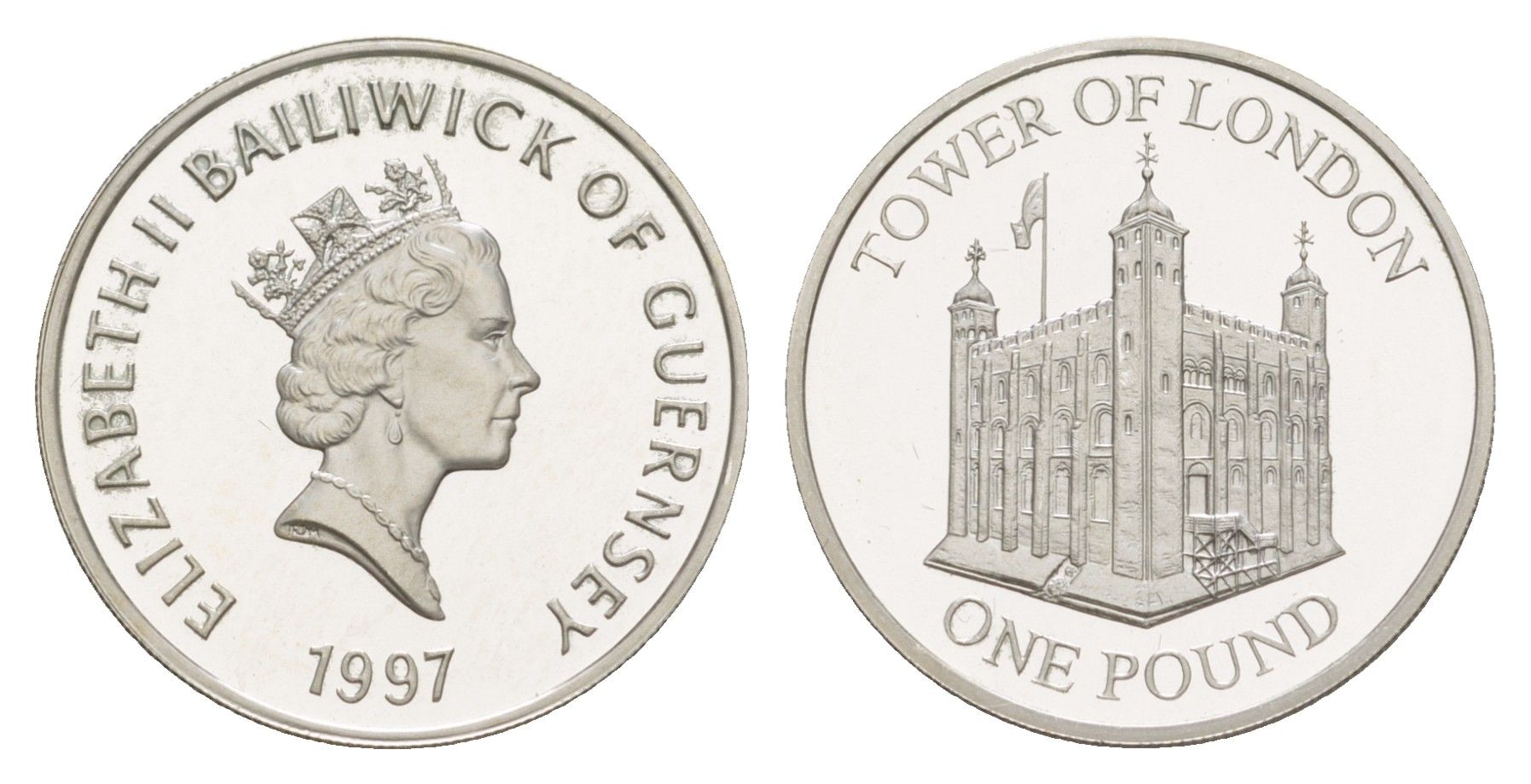 Гернси 1 фунт 1997 Лондонский Тауэр KM 73 серебро PROOF 1521-1025