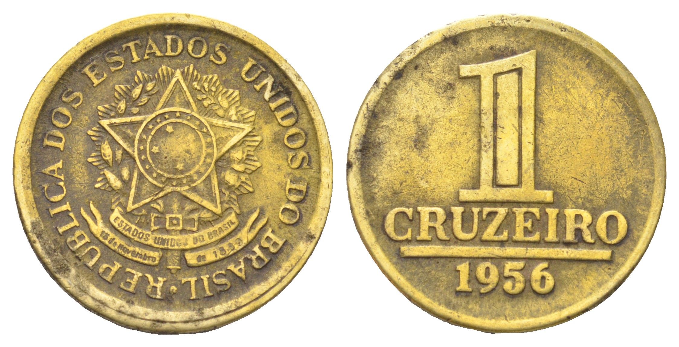 Бразилия 1 крузейро 1956 KM 567 алюминиевая бронза 4668-1066